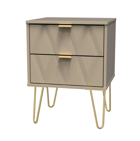 Diamond - 2 Drawer - Bedside Cabinet - Mushroom Finish