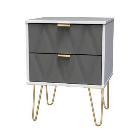 Diamond - Shadow Matt - 2 Drawer - Bedside Cabinet - White Matt Base