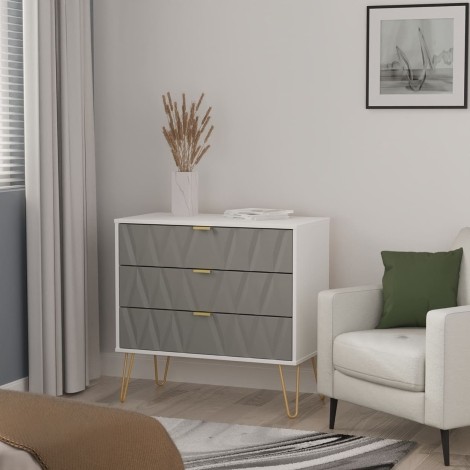 Diamond - Shadow Matt - Wide - Chest of 3 Drawers - White Matt Base