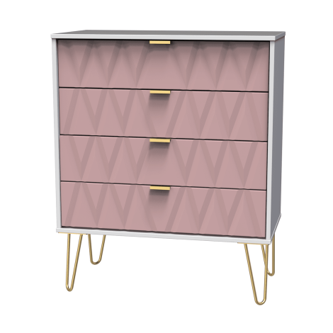 Diamond - Wide - Kobe Pink - Chest of 4 Drawers - White Matt Finish Base