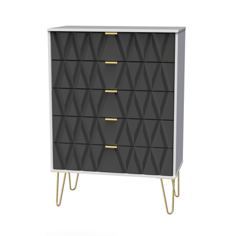 Diamond - Graphite - Wide - Chest of 5 Drawers - White Matt Base