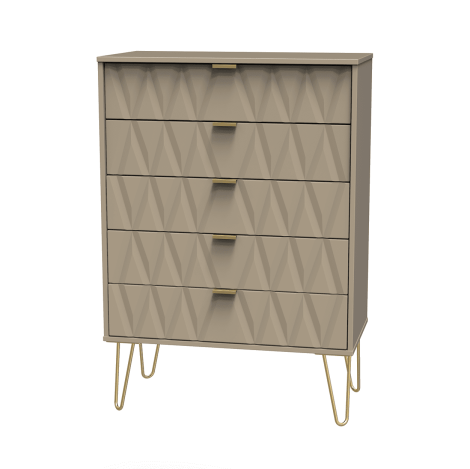 Diamond - Wide - Chest of 5 Drawers - Mushroom Finish