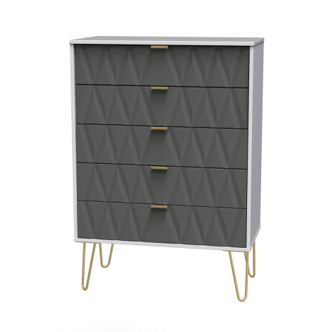 Diamond - Shadow Matt - Wide - Chest of 5 Drawers - White Matt Base