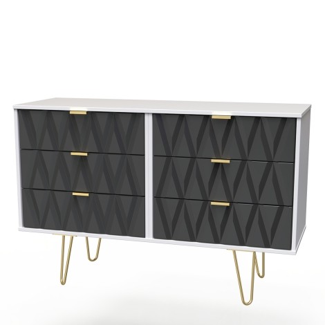 Diamond - Graphite - Wide - Chest of 6 Drawers - White Matt Base