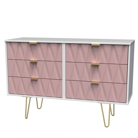 Diamond - Wide - Kobe Pink - Chest of 6 Drawers - White Matt Finish Base