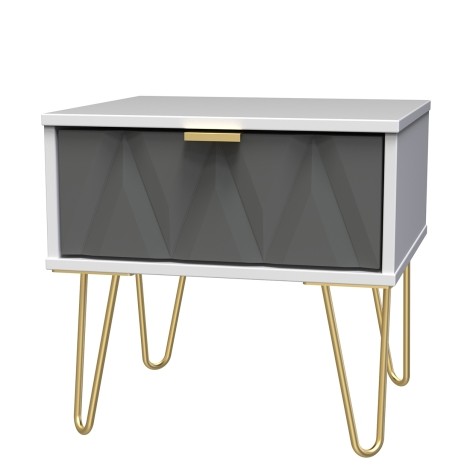 Diamond - Shadow Matt - 1 Drawer - Bedside Cabinet - White Matt Base