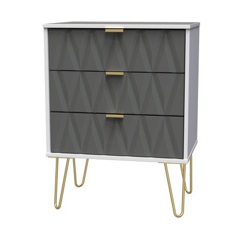 Diamond - Shadow Matt - Medium - Chest of 3 Drawers - White Matt Base
