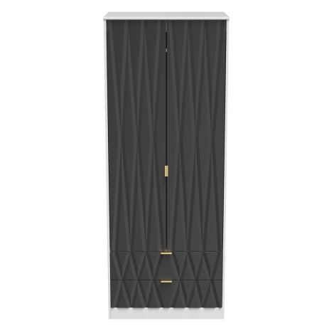 Diamond - Graphite - 2 Door 2 Drawer - Double - Tall - Plain Wardrobe - White Matt Base
