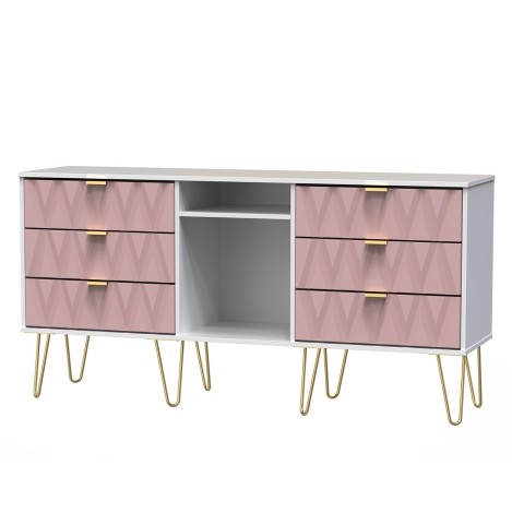 Diamond - Kobe Pink - 6 Drawer - TV Unit - White Matt Base