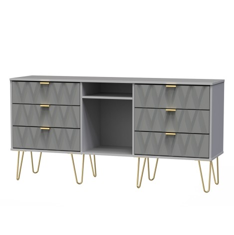 Diamond - Shadow Matt - 6 Drawer - TV Unit - Grey Matt Base