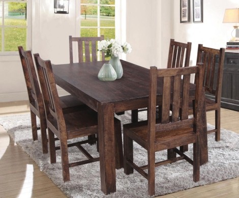 Dakota - Mango Wood - Large - 175cm - Fixed Top Dining Table - Walnut Brown