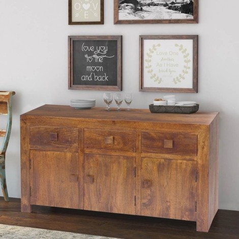 Dakota - Mango Wood - Large - 3 Doors 3 Drawers Sideboard - Walnut Brown