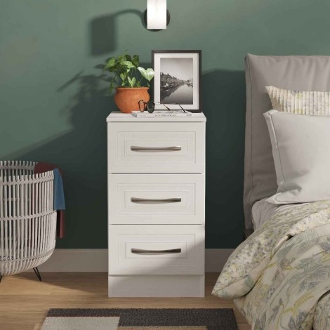 Dorset - Signature White 3 Drawer Bedside Cabinet / Bedside Table / Nightstand