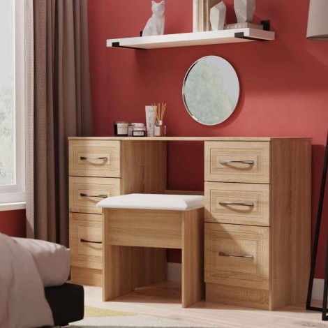 Dorset - Bardolino Oak Kneehole Double Pedestal Dressing Table / Vanity Table / Desk