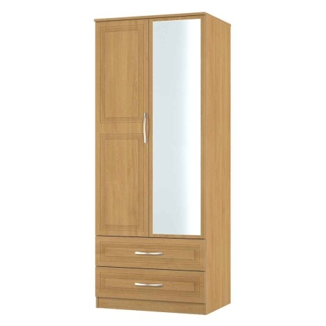 Dorset - Modern Oak 2 Door 2 Drawer Double Mirrored Wardrobe