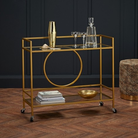 Gatsby - Gold Metal - Rectangular- 2 Glass Shelves - Drinks Trolley