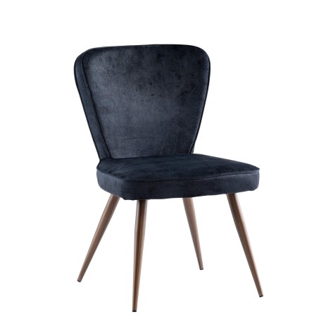 Pair Of - Flavia Dining Chair - Black Fabric - Piping Design - Brass Powder Coated Legs