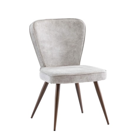 Pair Of - Flavia Dining Chair - Pearl Fabric - Piping Design - Brass Powder Coated Legs