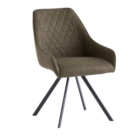 Pair Of - Valencia - Swivel Dining Chair - Olive - Fabric Upholstery - Black Powder Coated Legs