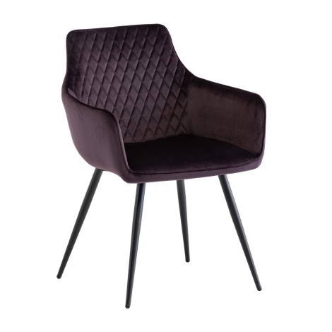 Pair Of - Felix - Armchair - Aubergine Velvet Upholstery - Black Powder Coated Legs