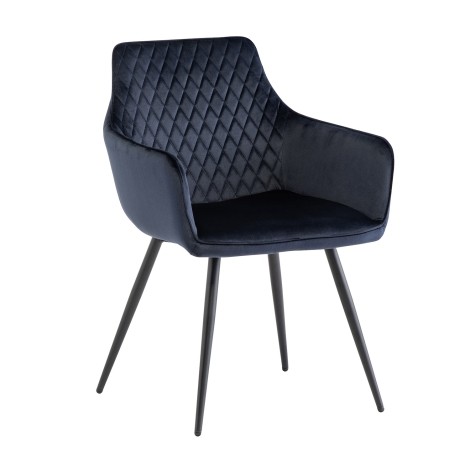 Pair Of - Felix - Armchair - Deep Blue Velvet Upholstery - Black Powder Coated Legs