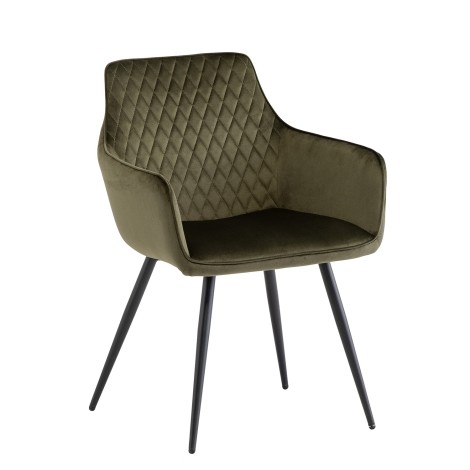 Pair Of - Felix - Armchair - Juniper Green Velvet Upholstery - Black Powder Coated Legs