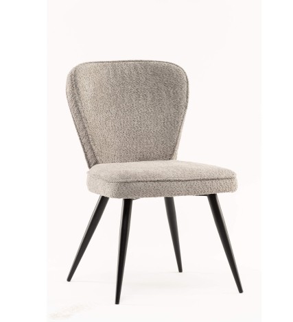 Pair Of - Flavia Dining Chair - Grey Fabric - Piping Design - Black Powder Coated Legs
