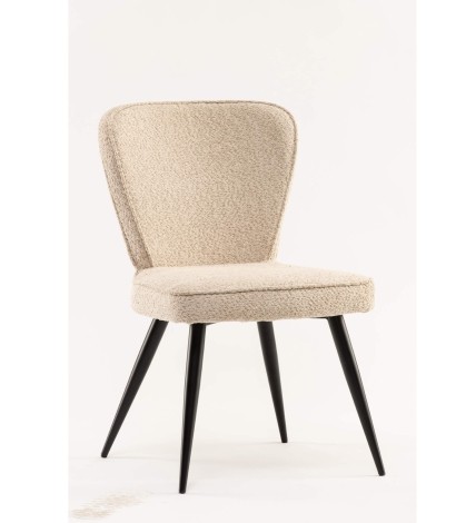 Pair Of - Flavia Dining Chair - Linen Fabric - Piping Design - Black Powder Coated Legs
