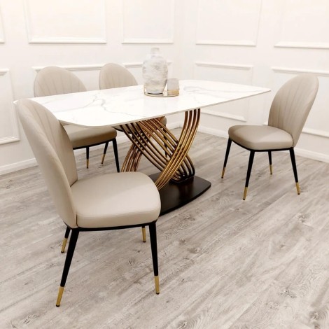 Orion - Polar White - 180cm/1.8m - Rectangular - Dining Table - Sintered Stone Top & 4 Etta - Beige - Faux Leather Dining Chairs