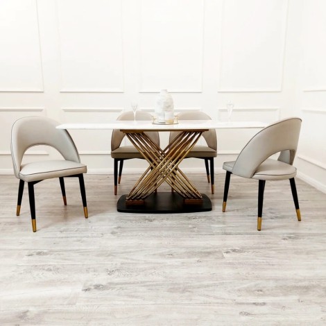 Orion - Polar White - 180cm/1.8m - Rectangular - Dining Table - Sintered Stone Top & 4 Astra - Beige - Faux Leather Dining Chairs