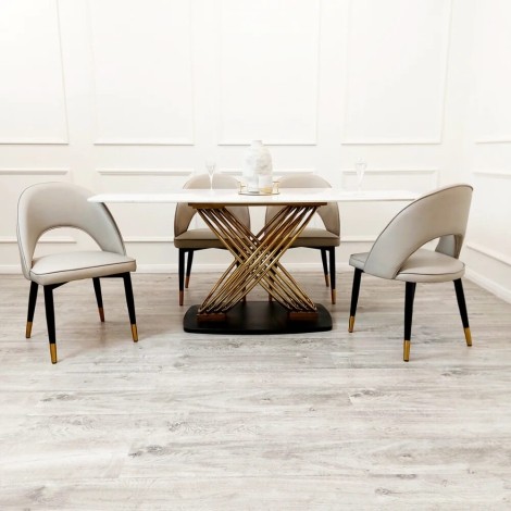 Orion - Polar White - 180cm/1.8m - Rectangular - Dining Table - Sintered Stone Top & 8 Astra - Beige - Faux Leather Dining Chairs