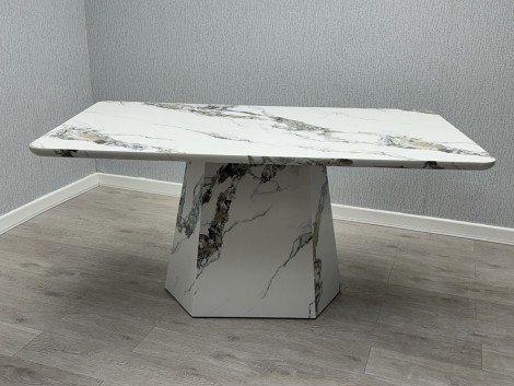 Capri - White & Grey Rectangular Marble Effect Dining Table with Pedestal Base