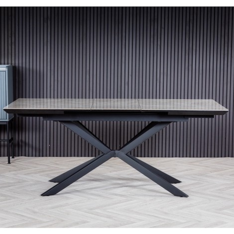 Parkmore - Medium Grey - 140cm-180cm - Extending Polished Ceramic Dining Table - Black Powder-coated Base