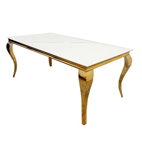 Louis - White - 140cm/1.4m - Glass Top - Gold Louis Leg - Rectangular Dining Table