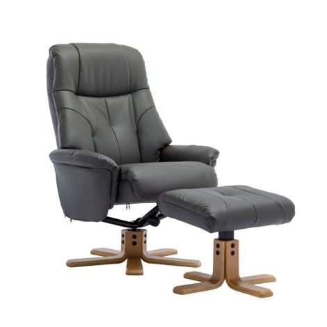 GFA - Dubai - Cinder Grey - Plush Faux Leather - Swivel Recliner Chair & Stool