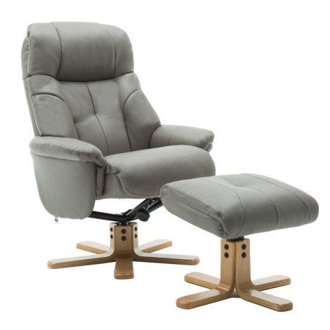 GFA - Dubai - Grey - Plush Faux Leather - Swivel Recliner Chair & Stool 