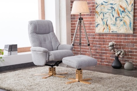 GFA -  Dubai - Lisbon Silver - Fabric - 360 Swivel Recliner Chair & Stool