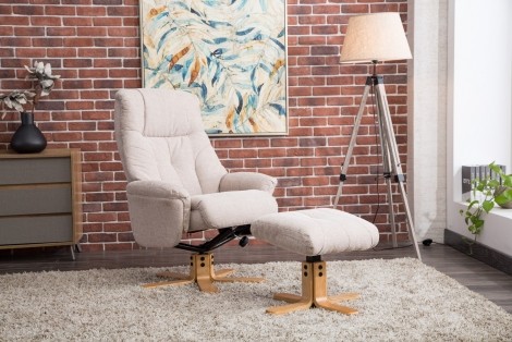GFA - Dubai - Lisbon Wheat - Fabric - Swivel Recliner Chair & Stool