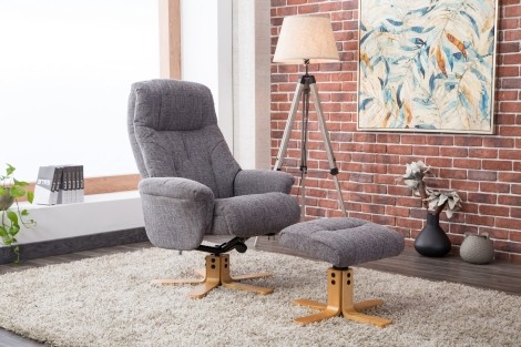GFA -  Dubai - Lisbon Grey - Fabric - 360 Swivel Recliner Chair & Stool