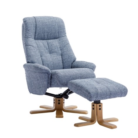 GFA - Dubai - Lisbon Marine Blue - Fabric - Swivel Recliner Chair & Stool