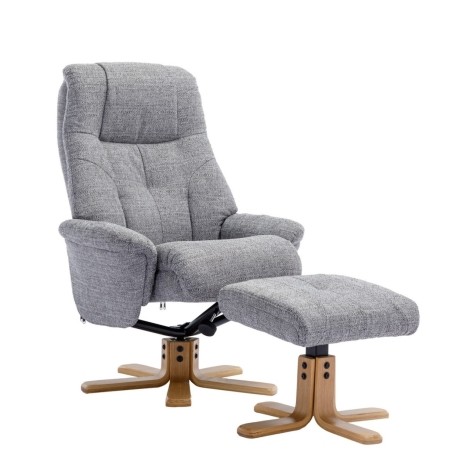GFA - Dubai - Lisbon Rock Grey - Fabric - Swivel Recliner Chair & Stool