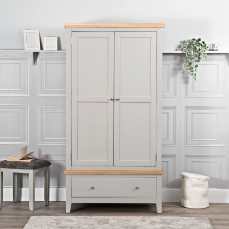 Eaton - Oak and Grey - Painted - 2 Door 1 Drawer Wardrobe