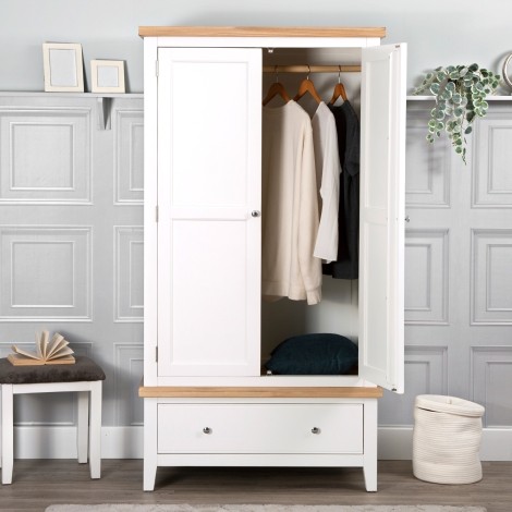 Eaton - Oak and White - Painted - 2 Door 1 Drawer Wardrobe