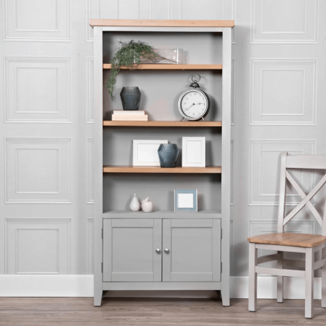 Eaton - Oak and Grey - Painted - Large Bookcase With Storage Cupboard