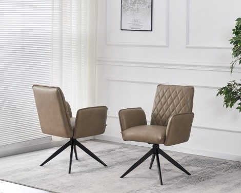 Eclat - 2x Taupe PU Leather Swivel Dining Chair Black Metal Legs