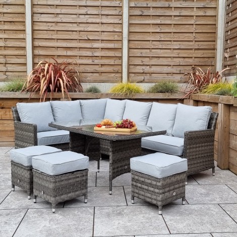 Edwina - Outdoor - Grey - Corner Dining Sofa with Table and 3 Stools - UV treated wicker