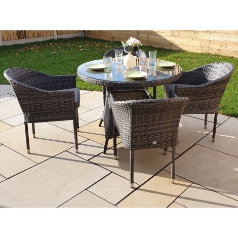 Emily Outdoor Grey Rattan 100cm Round Table & 4 Stacking Chairs