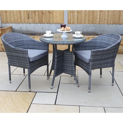 Emily Outdoor Grey Round Bistro Table & 2 Stacking Chairs (70cm)