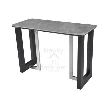 Engelberg Bar Table Grey Ceramic Top Black Wood Base