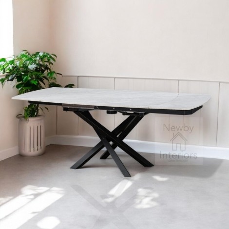 Enna Light Grey Gloss Ceramic Extending Dining Table (120-180cm)